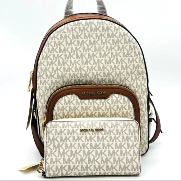 Michael Kors Medium Jaycee Zip Packet Backpack & Large Flat MF Phone Case Wallet